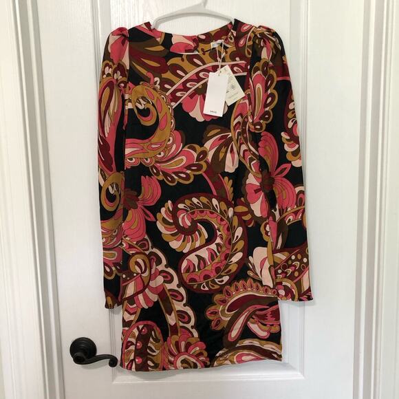 Mango Women's Blouse Top 3/4 Sleeve Round Neck Paisley Multi Size 0‎ NWT - Picture 3 of 9